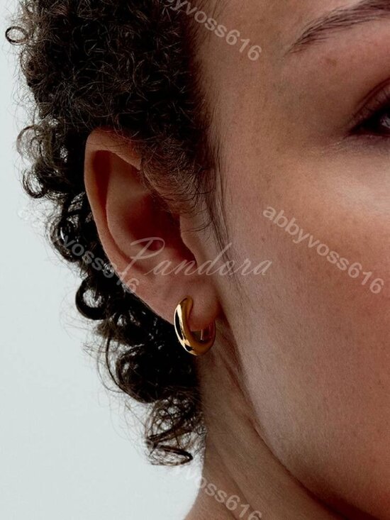 Pandora Essence Organically Shaped Two-Tone Open Hoop  Pandora Round Open Hoop Earrings